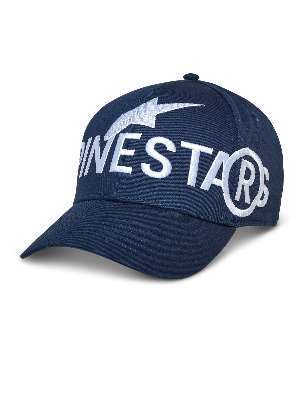 Alpinestars Committed pet, baseballcap, marineblauw, groot wit geborduurd logo, gebogen klep, gestructureerde kroon, casual sportswear