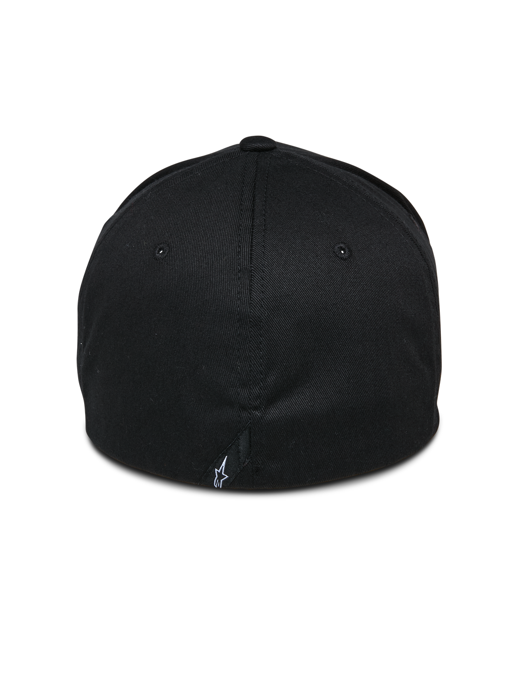 Alpinestars Share pet, zwart, achteraanzicht met gesloten flex-back constructie, klein wit Astars-logo op de achternaad, casual motorsport-geïnspireerde streetwear