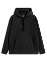 Alpinestars Emergent Oversized Hoodie, casual streetwear, zwart met tonaal geborduurd Astars-logo, oversized pasvorm, capuchon met trekkoord, kangoeroezak, modern op motorsport geïnspireerd ontwerp