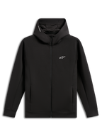 Alpinestars Cypher Hoodie, zwart, fleece hoodie met rits en dubbele stof, hoge capuchon met mesh voering en Alpinestars woordlogo, klein wit Astars-logo op de borst, steekzakken, casual motorsport-geïnspireerde streetwear