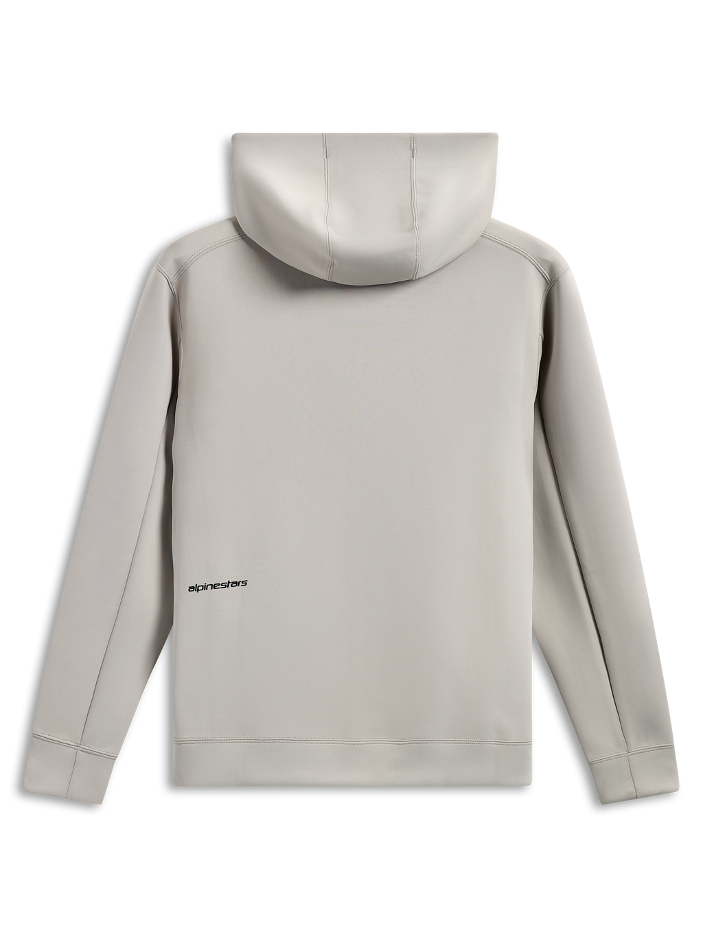 Alpinestars Cypher Hoodie, achteraanzicht, cementgrijs, tri-blend dubbelzijdige fleece, klein zwart woordlogo op de onderrug, capuchon met mesh voering, casual motorsport-geïnspireerde streetwear