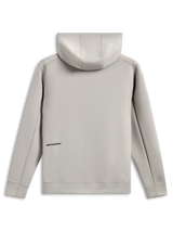 Alpinestars Cypher Hoodie, achteraanzicht, cementgrijs, tri-blend dubbelzijdige fleece, klein zwart woordlogo op de onderrug, capuchon met mesh voering, casual motorsport-geïnspireerde streetwear