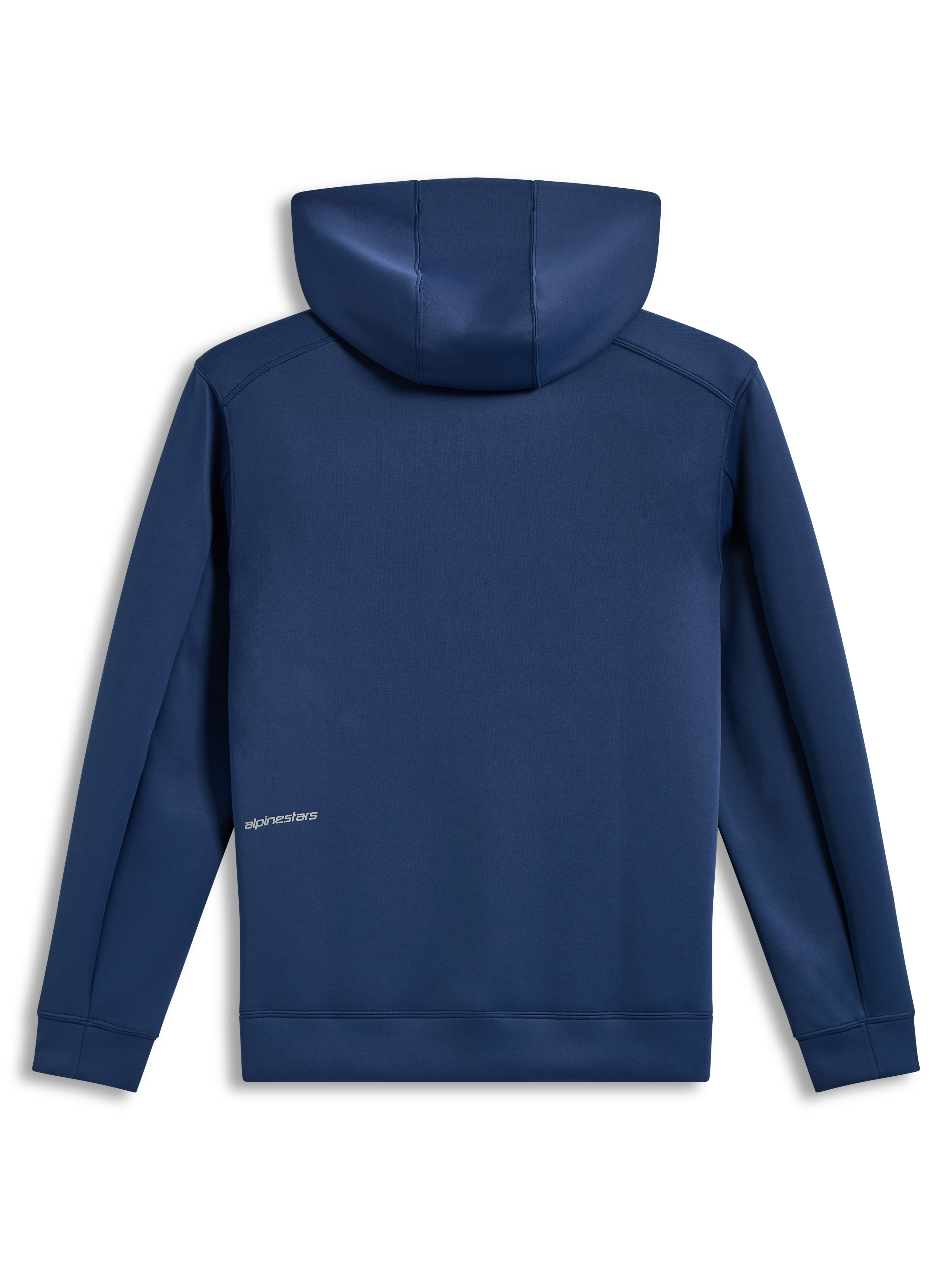 Alpinestars Cypher hoodie, sportkleding, staalblauw, tri-blend fleece, achteraanzicht met woordlogo op de rug.