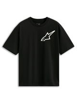 Alpinestars One Oversized CSF Tee, T-shirt met korte mouwen, zwart, wit Astars-logo op de borst, oversized pasvorm, casual motorsport-geïnspireerde streetwear