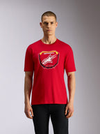 Alpinestars Plate CSF Tee, Short Sleeve T-Shirt, Red, Front Astars MX plate graphic with white star logo and "Racing Ahead" text, Casual Motorsport Streetwear