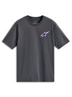 Alpinestars Angler CSF Tee, T-shirt met korte mouwen, houtskoolgrijs, meerkleurig Astars-logo op de linkerborst met rode en blauwe accenten, casual motorsport streetwear