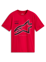 Alpinestars Authority CSF Tee, T-shirt met korte mouwen, rood, groot zwart gecropt Astars-logo met witte omtrek, casual motorsport-sportkleding