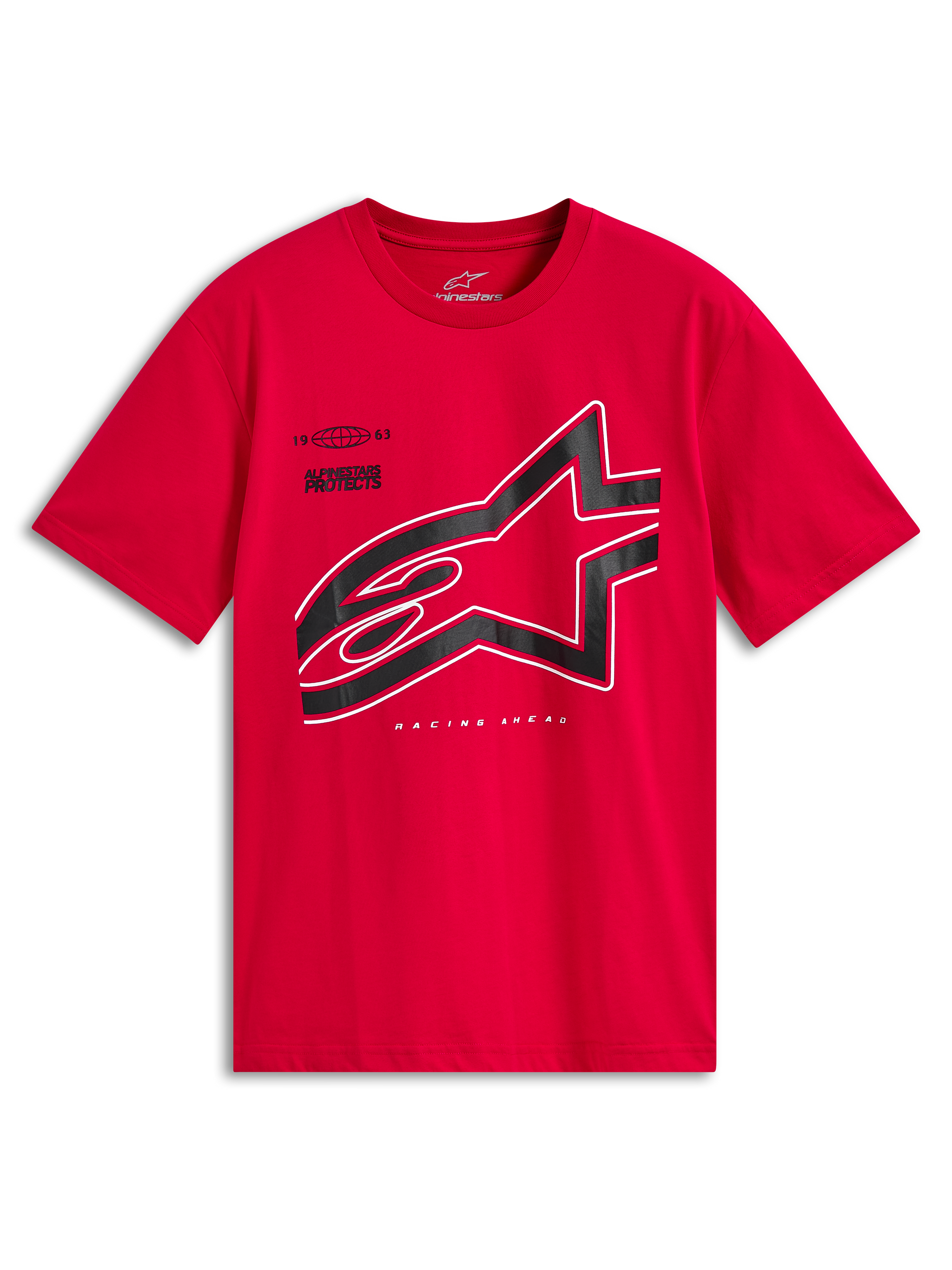 Alpinestars Authority CSF Tee, T-shirt met korte mouwen, rood, groot zwart gecropt Astars-logo met witte omtrek, casual motorsport-sportkleding