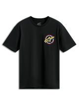 Alpinestars Aorbit CSF Tee, Short Sleeve T-Shirt, Black, Pink and Yellow Astars Logo with Always Fast Made to Last graphic, Casual Motorsport Sportswear