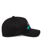 Alpinestars Instinct Hat, structured baseball cap, Black, side profile featuring curved bill and gradient Astars logo print, casual motorsport streetwear