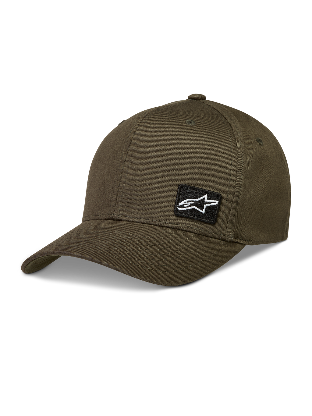 Alpinestars Pivot Hoed, groene sportswear pet van keperstof met een gebogen klep, gestructureerde kroon en een geborduurde Astars logopatch