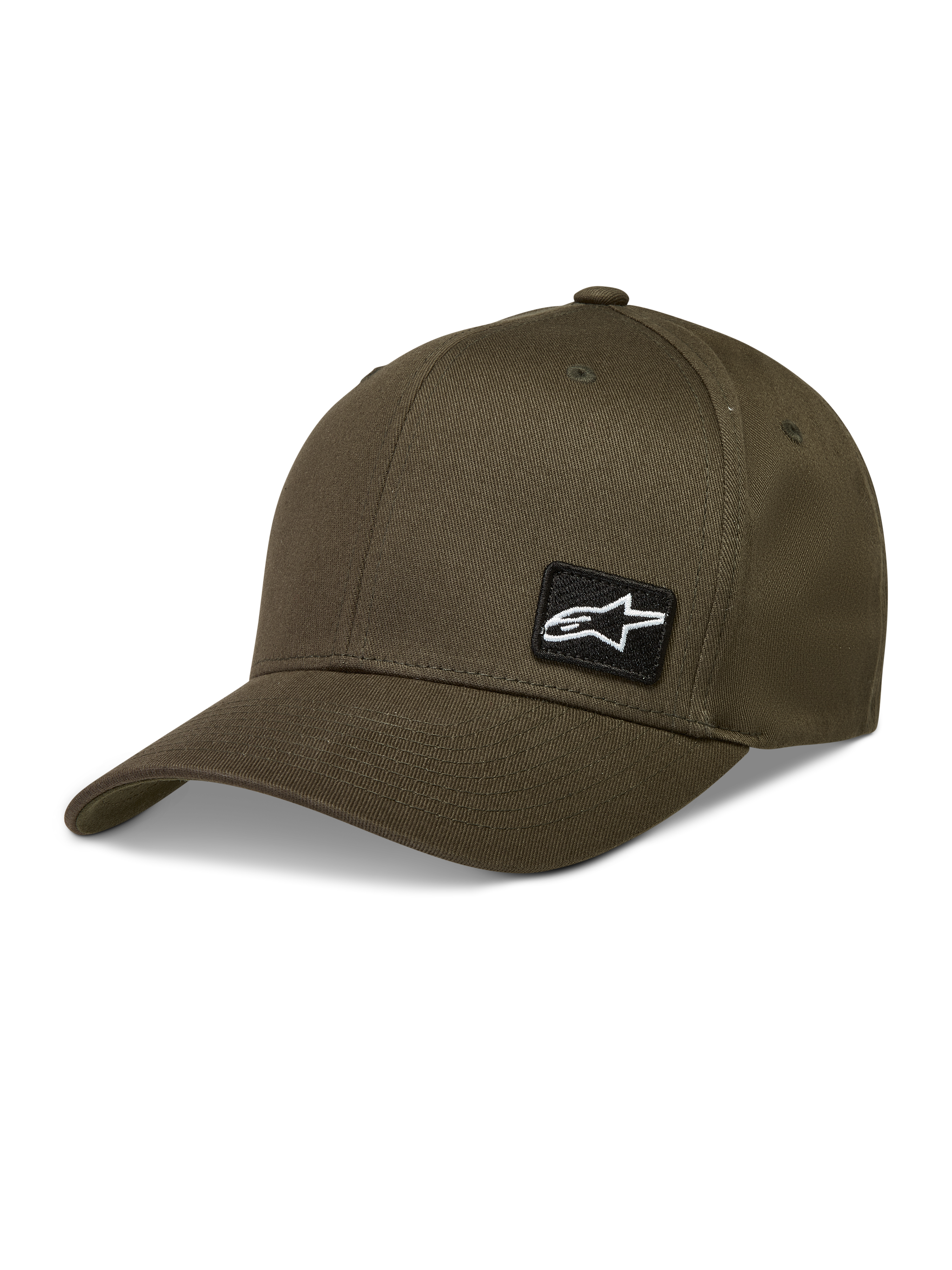 Alpinestars Pivot Hoed, groene sportswear pet van keperstof met een gebogen klep, gestructureerde kroon en een geborduurde Astars logopatch
