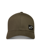 Alpinestars Pivot Hoed, sportswear lifestyle pet in groen, vervaardigd uit stevige keperstof met een gebogen klep, gestructureerde kroon en een kleine Astars logo borduurpatch aan de zijkant.