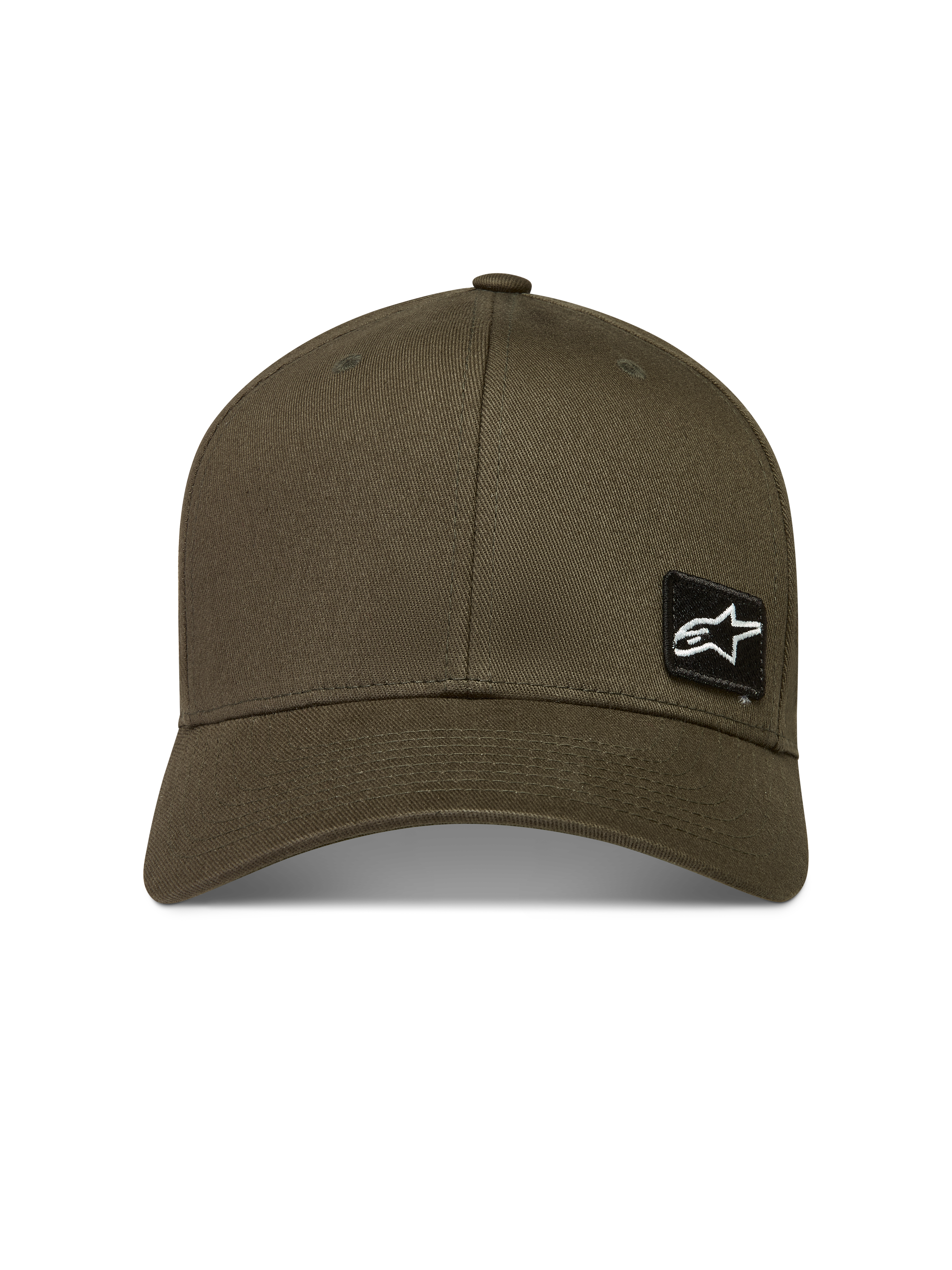 Alpinestars Pivot Hoed, sportswear lifestyle pet in groen, vervaardigd uit stevige keperstof met een gebogen klep, gestructureerde kroon en een kleine Astars logo borduurpatch aan de zijkant.