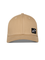 Alpinestars Pivot Hat, Sand Khaki, curved bill with structured crown, featuring a small black embroidered Astars logo patch on the front side, casual sportswear headwear