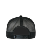 Alpinestars Contender Trucker Hat, Black, back view featuring poly mesh fabric and adjustable snapback closure, small white Astars logo tag, casual motorsport-inspired headwear