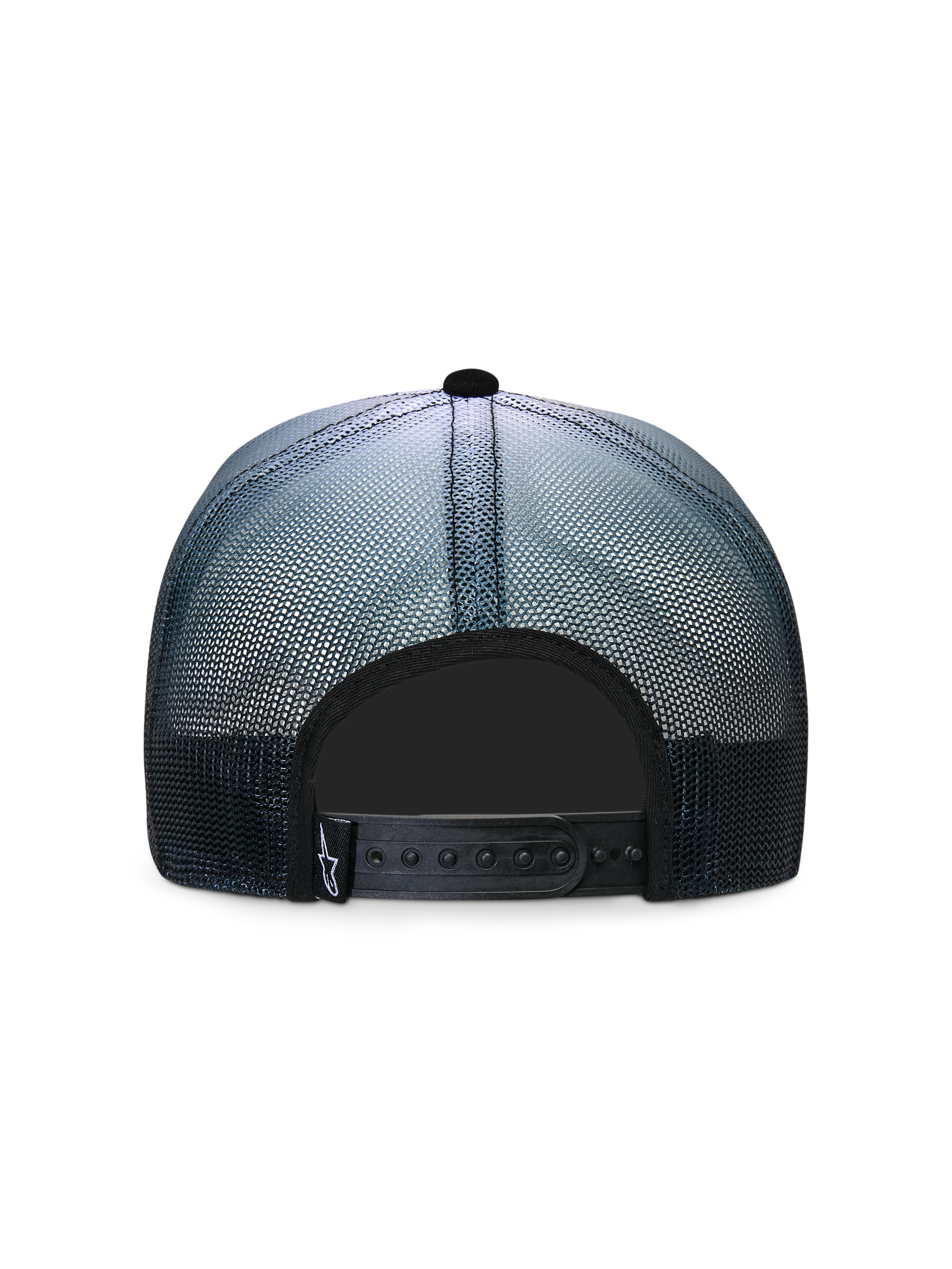 Alpinestars Cali Gradient Trucker Hat, Black and White, back view featuring poly mesh gradient fabric and adjustable snapback closure, casual sportswear headwear