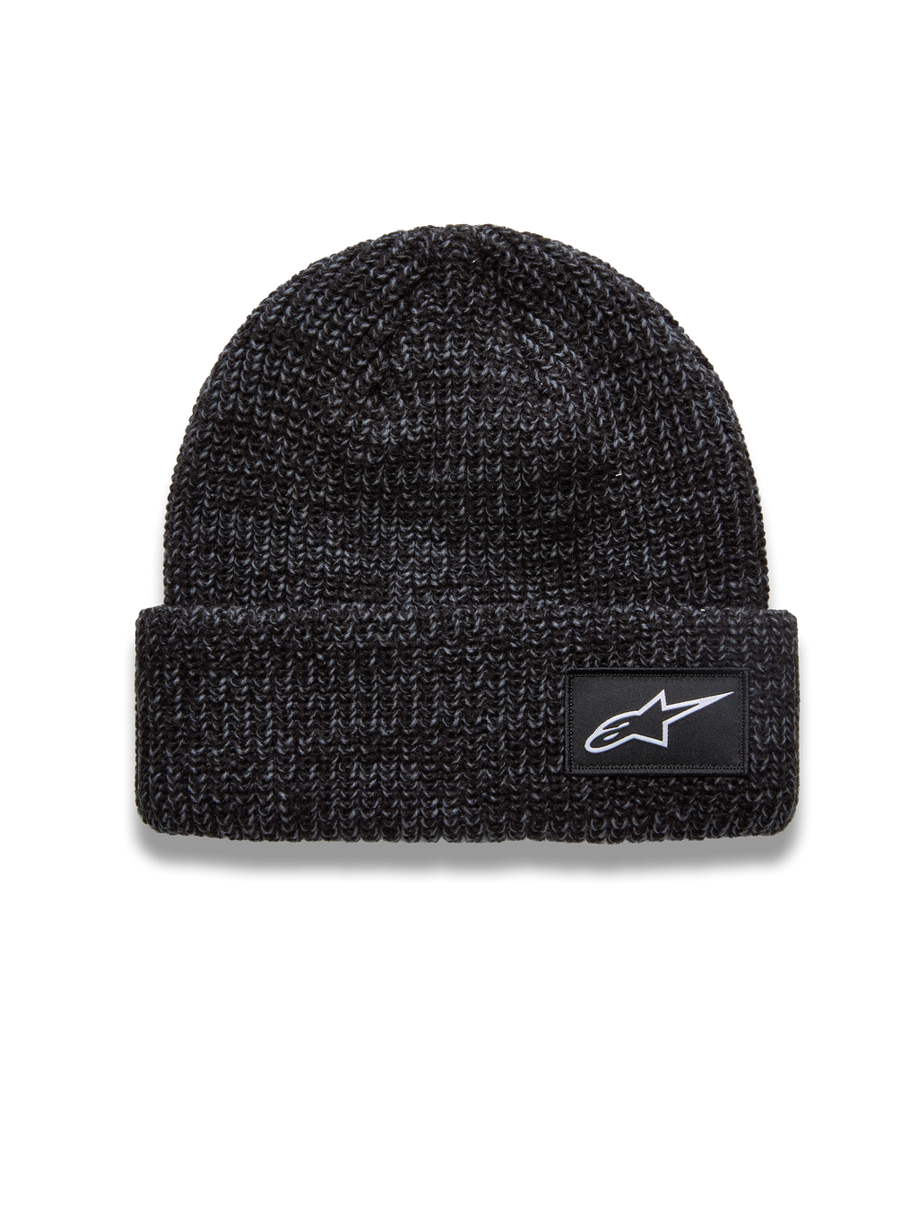 Alpinestars Unload Rib Cuff muts, grijs gemêleerde gebreide muts met wit Astar-logopatch, sportswearstijl.
