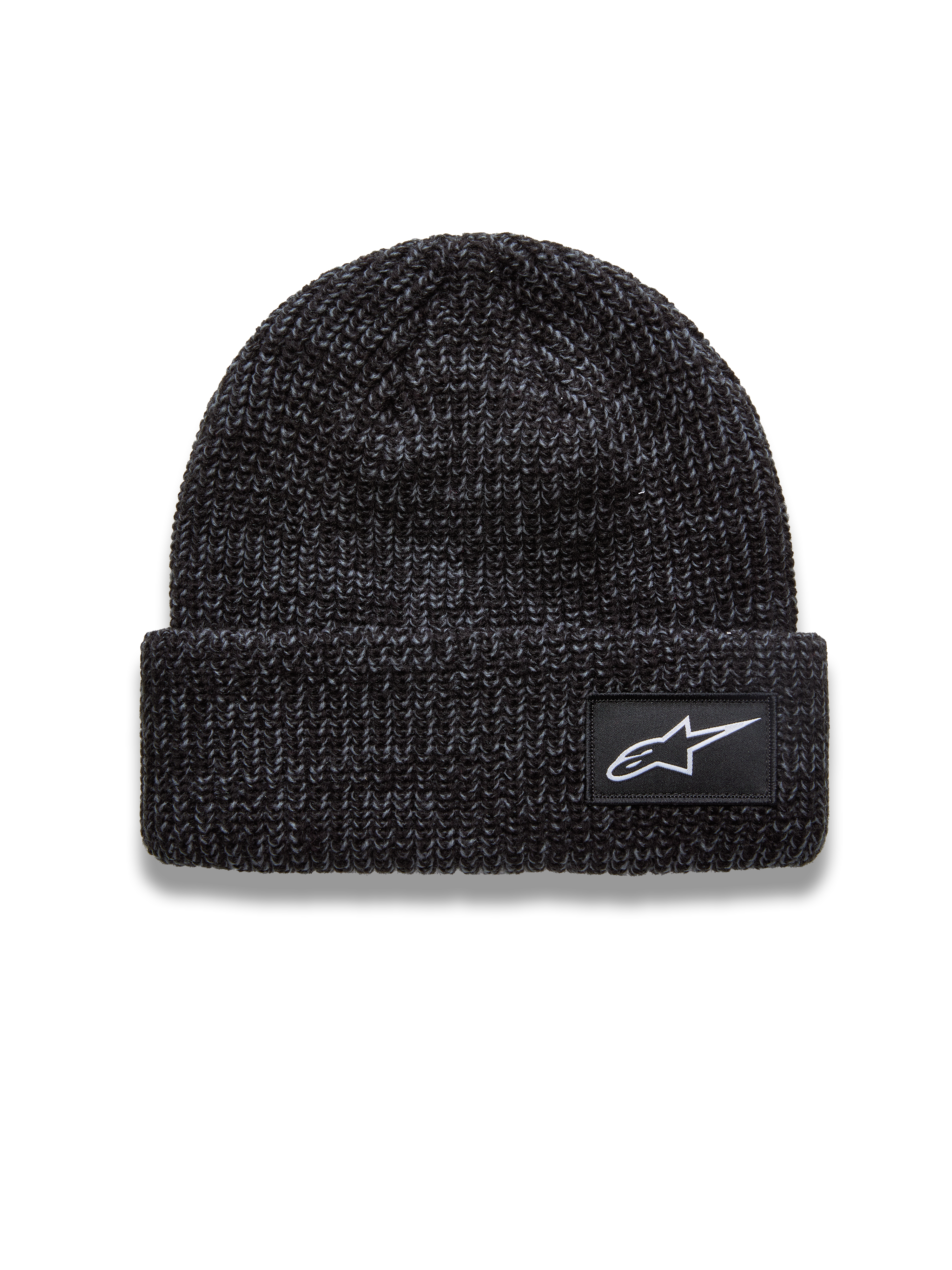 Alpinestars Unload Rib Cuff muts, grijs gemêleerde gebreide muts met wit Astar-logopatch, sportswearstijl.
