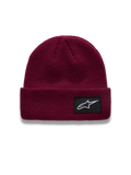 Alpinestars Unload Rib Cuff muts, berrykleurige casual muts met gebreide jersey steek en zwarte Astars-logopatch.
