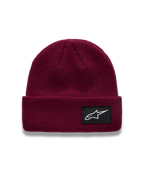 Alpinestars Unload Rib Cuff muts, berrykleurige casual muts met gebreide jersey steek en zwarte Astars-logopatch.