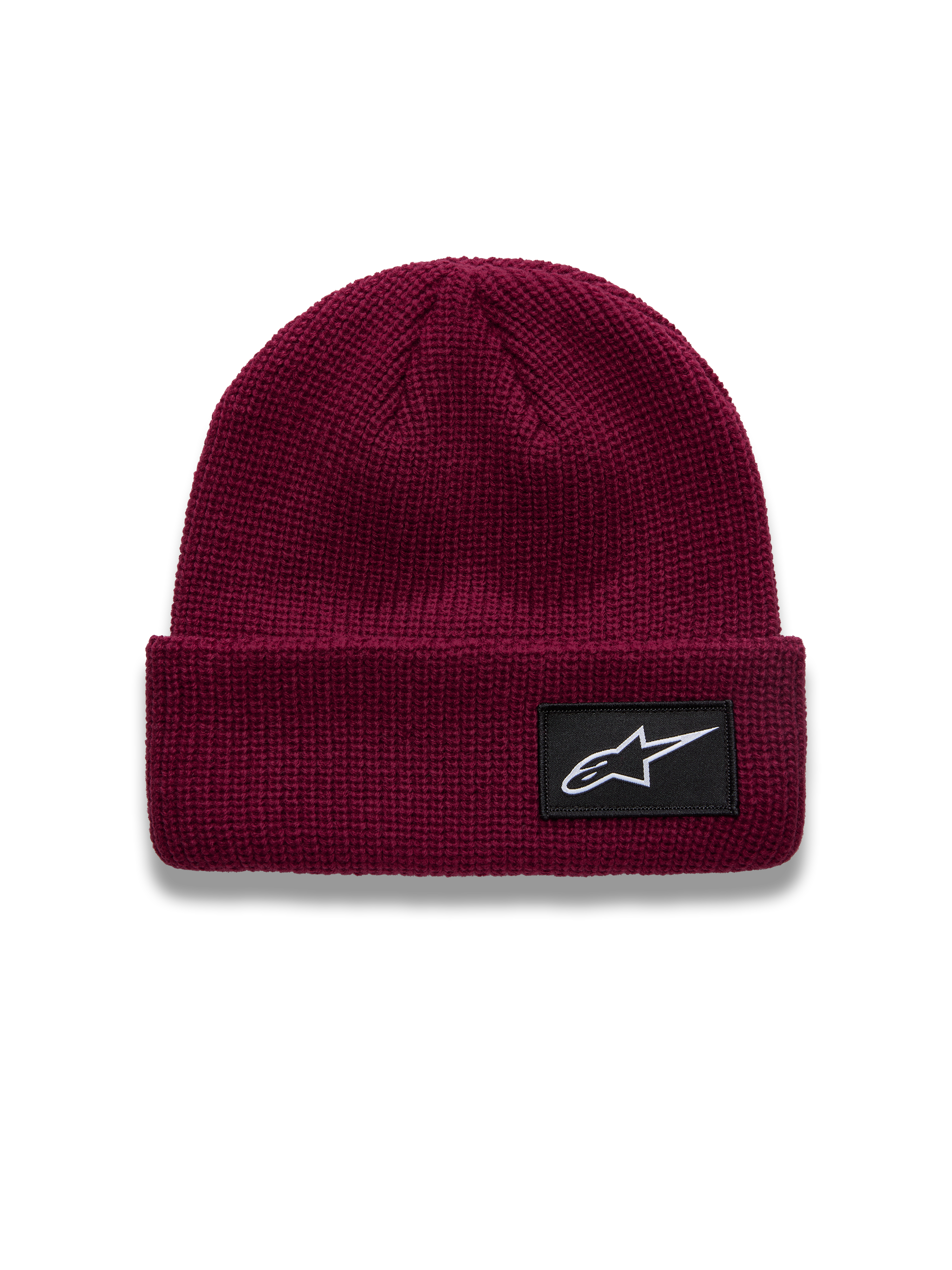 Alpinestars Unload Rib Cuff muts, berrykleurige casual muts met gebreide jersey steek en zwarte Astars-logopatch.