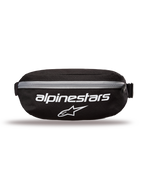 Alpinestars Only Linear heuptas, heuptas, zwart met witte logo's en grijze rits, vooraanzicht met Alpinestars-woordmerk en sterlogo, duurzame polyester constructie, compacte heuptas voor dagelijks gebruik