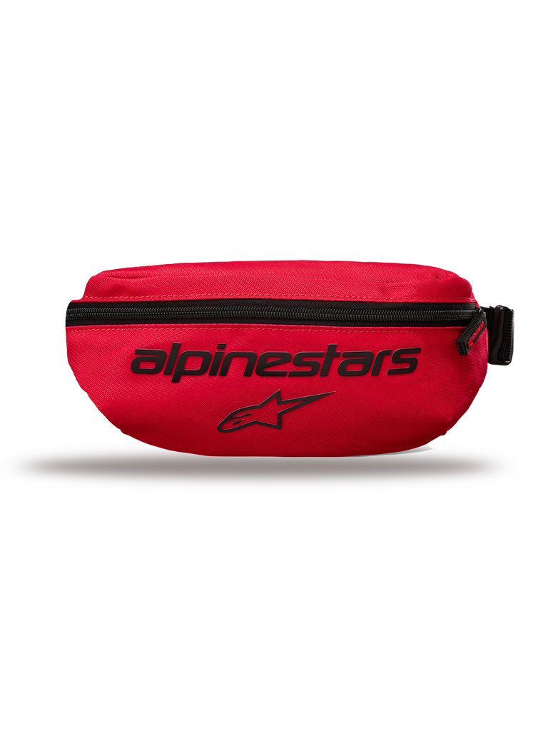 Alpinestars Only Linear heuptas, kleine waist pack, rood, zwarte Alpinestars-tekst en sterlogo, verticale ritssluiting, duurzaam 600D polyester, urban streetwear-stijl