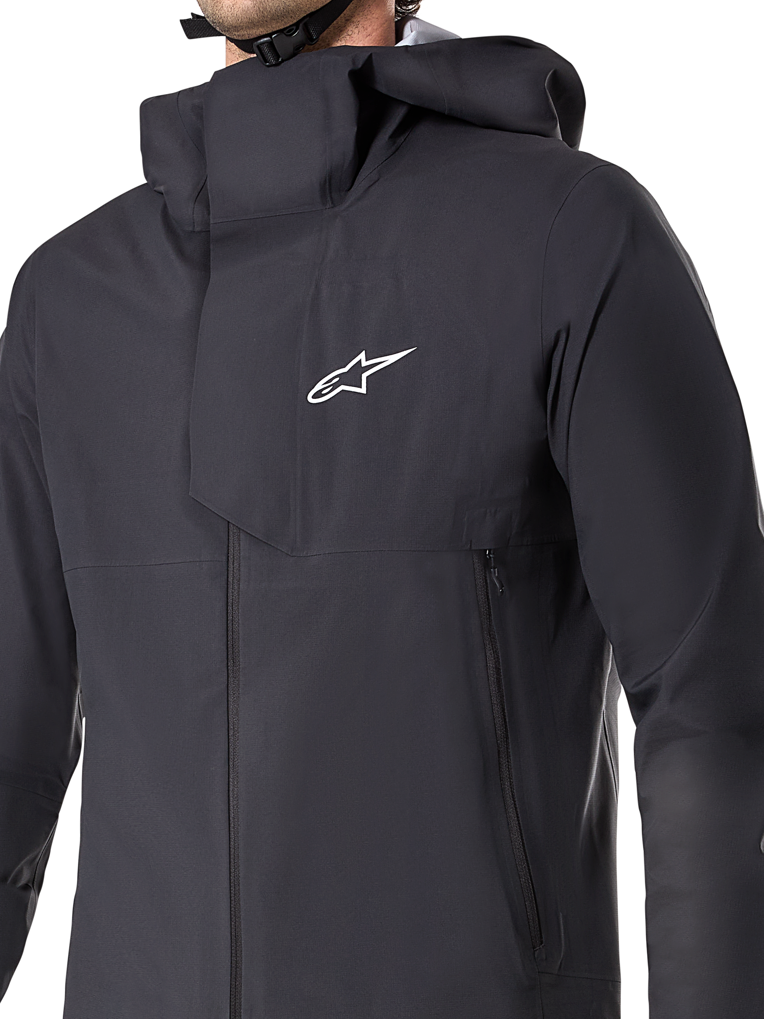 Alpinestars A-Dura Elite Waterdichte Jas, MTB-fietsjas, zwart, met een 3-laags waterdicht membraan, capuchon die over de helm past, zakken met ritssluiting en technische ripstop-textuur voor mountainbike trailrijden