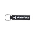 Alpinestars Linear Key Fob, zwarte rechthoekige sleutelhanger met wit Alpinestars-logo, zilverkleurige metalen ring, premium 3D-gevormde PVC-constructie, op de motorsport geïnspireerd accessoire