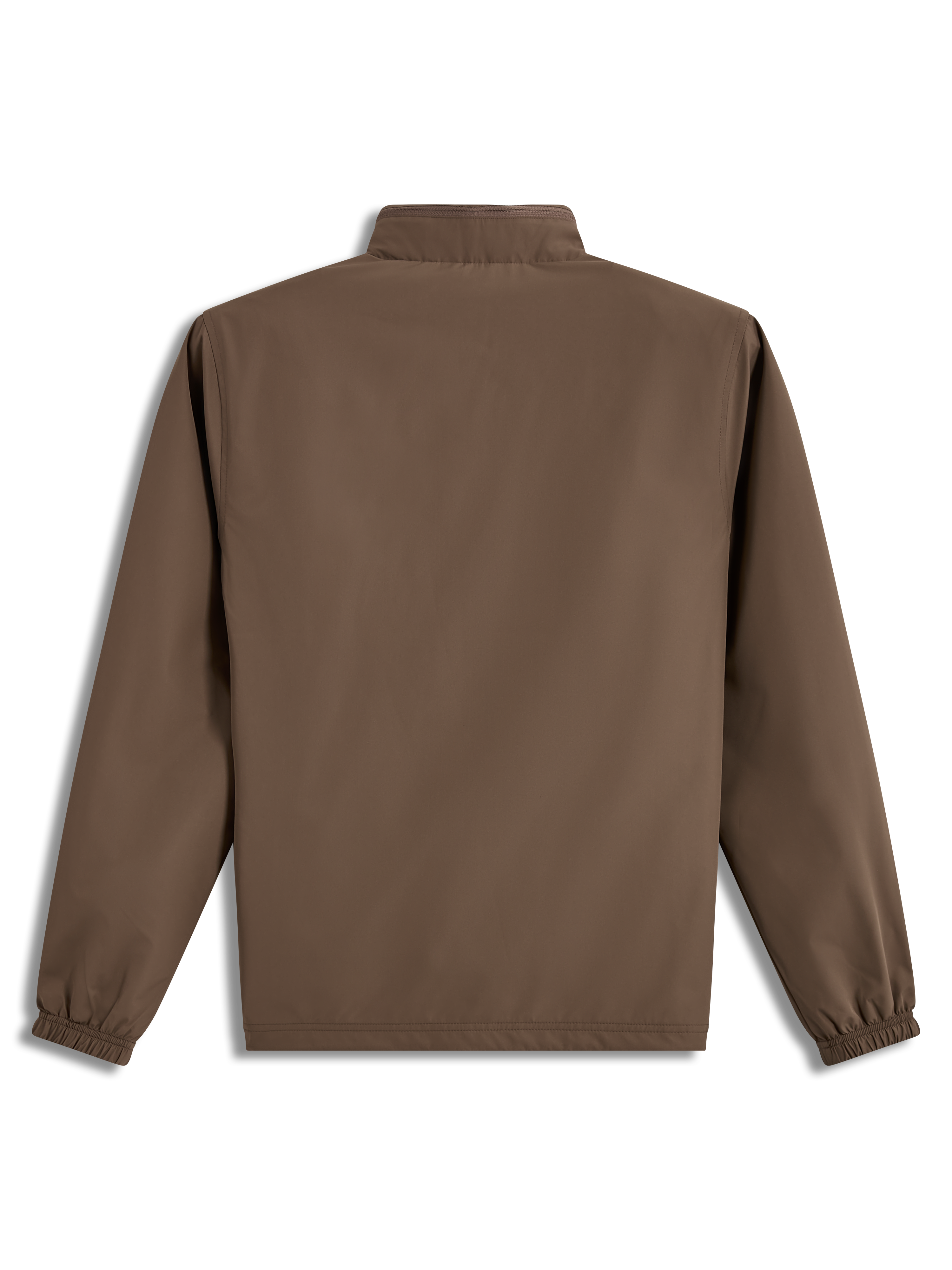 Alpinestars Overhaul Racer jas, lichtgewicht bruine sportswearjas, achteraanzicht met kraag voor opvouwbare capuchon.