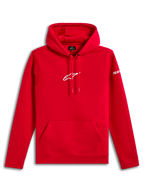 Alpinestars Frontal Hoodie, pullover fleece hoodie, rood, wit Alpinestars Astar-logo op de borst en woordmerk op de mouw, kangoeroezak aan de voorzijde, casual door motorsport geïnspireerde streetwear