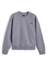 Alpinestars Essentials Ageless Crew, premium crewneck sweatshirt, zilver, met een klein zwart Astar-logo op de borst, geribbelde kraag, manchetten en zoom, casual motorsport-geïnspireerde streetwear