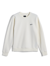 Alpinestars Essentials Ageless Crew, crewneck sweatshirt, Off White, klein zwart Alpinestars-logo op de borst, geribbelde kraag, manchetten en zoom, casual motorsport-geïnspireerde streetwear