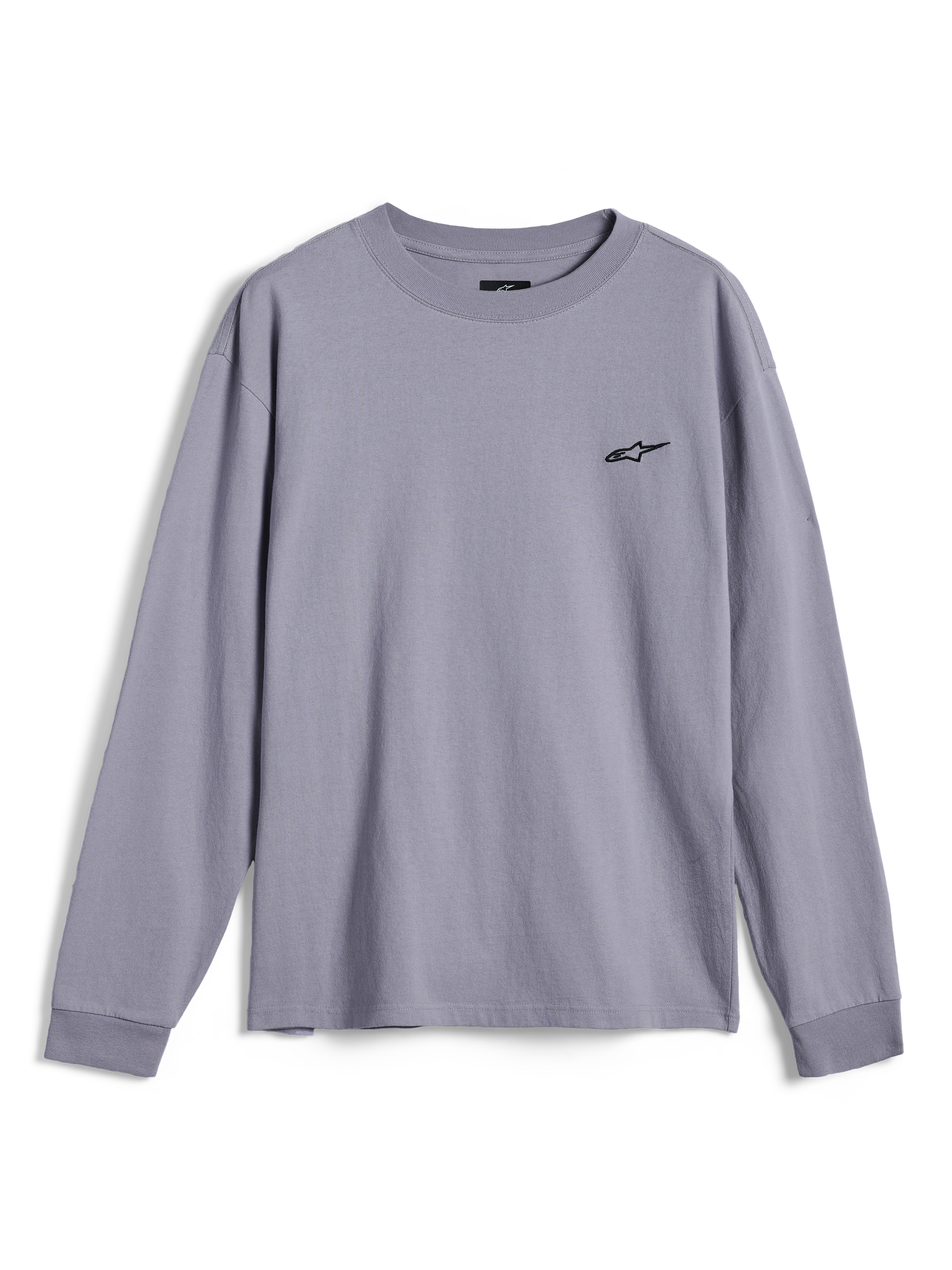 Alpinestars Essentials Ageless LS Tee, T-shirt met lange mouwen, zilver, met een klein zwart Alpinestars-logo op de borst, ontspannen pasvorm, casual motorsport streetwear