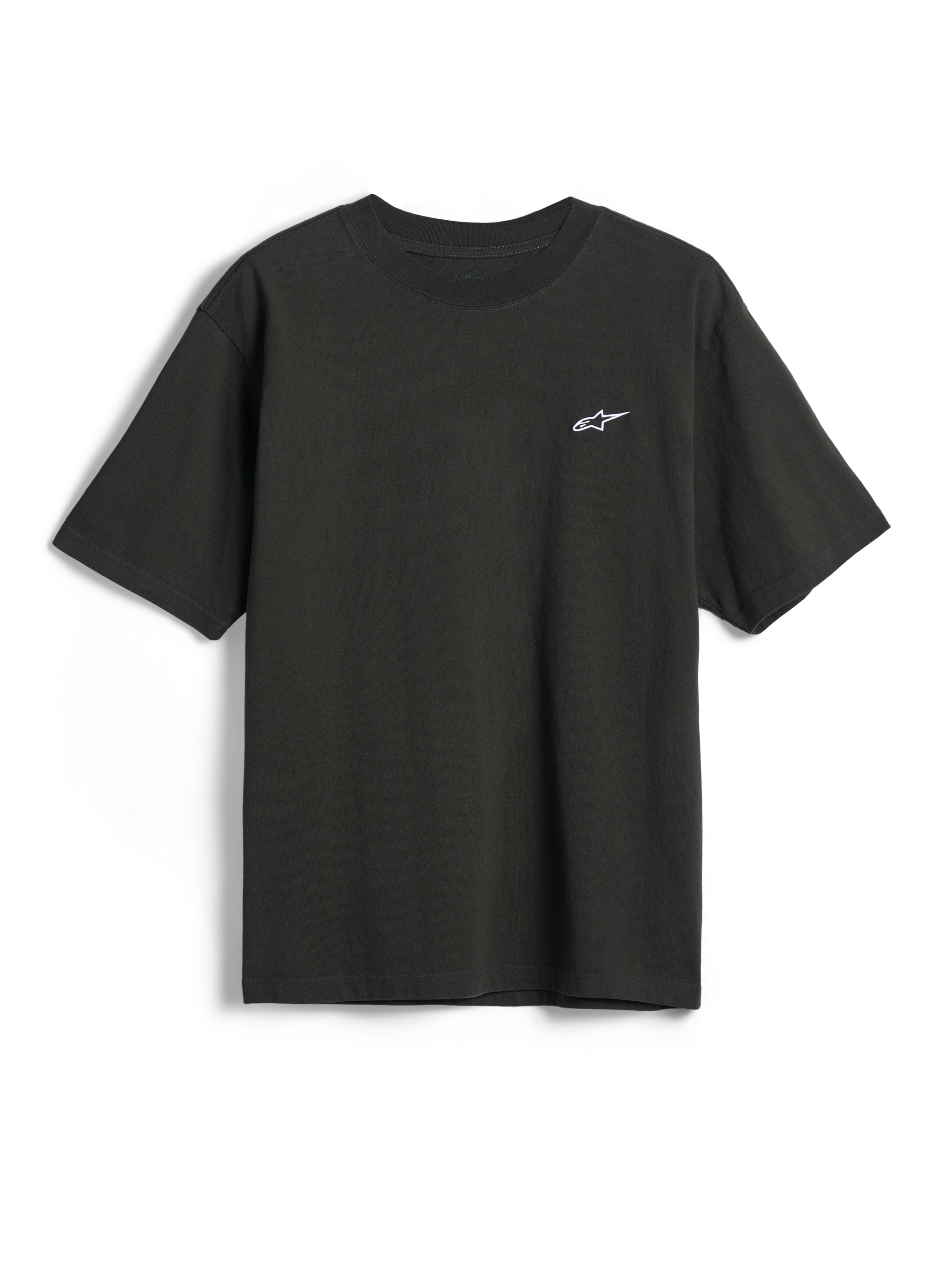 Alpinestars Essentials Ageless SS Tee, T-shirt met korte mouwen, Off Black, klein wit Alpinestars ster-logo op de borst, casual motorsport streetwear