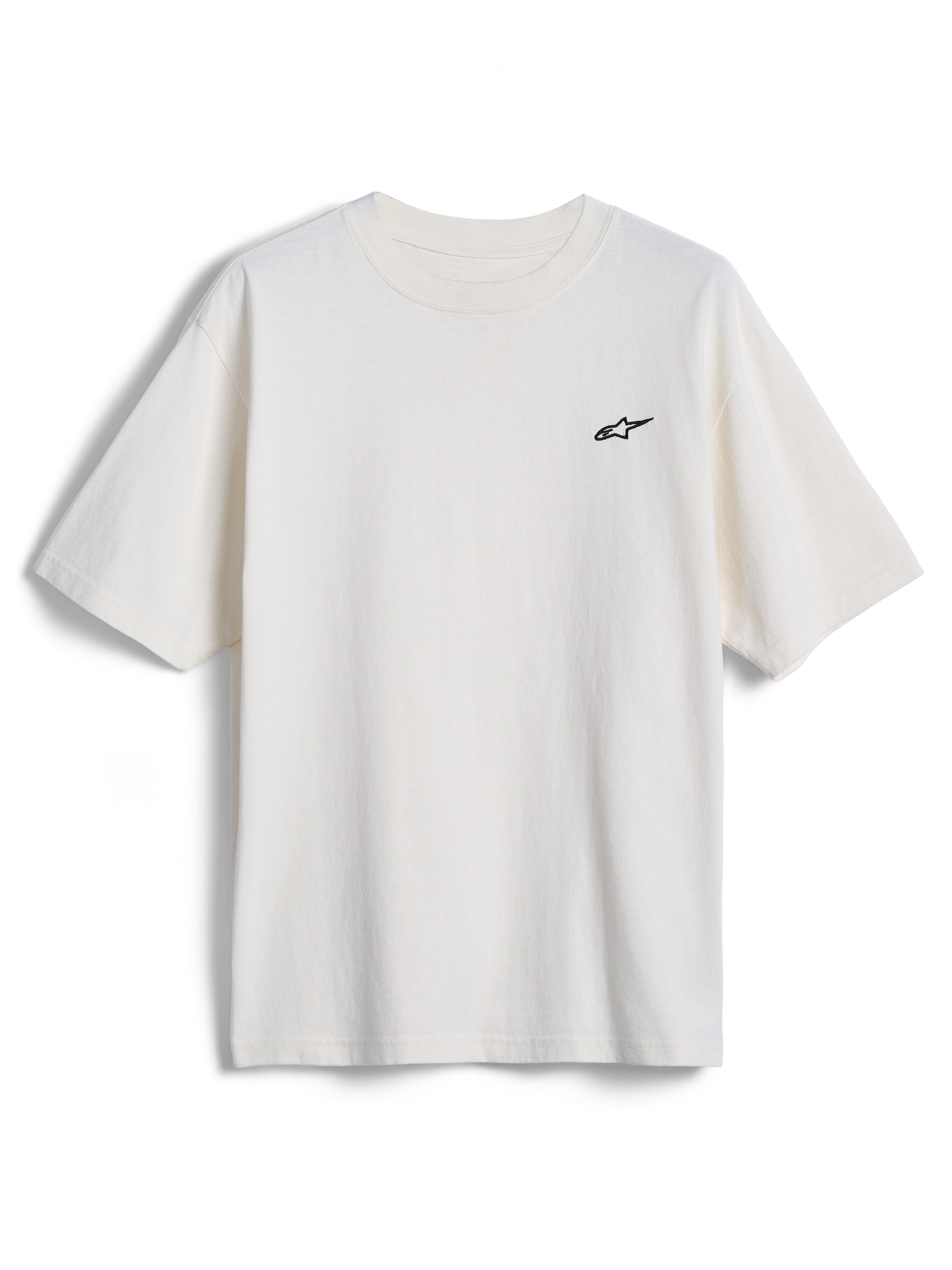 Alpinestars Essentials Ageless SS Tee, T-shirt met korte mouwen, Off White, klein zwart Alpinestars-sterlogo op de borst, casual streetwear geïnspireerd op de motorsport