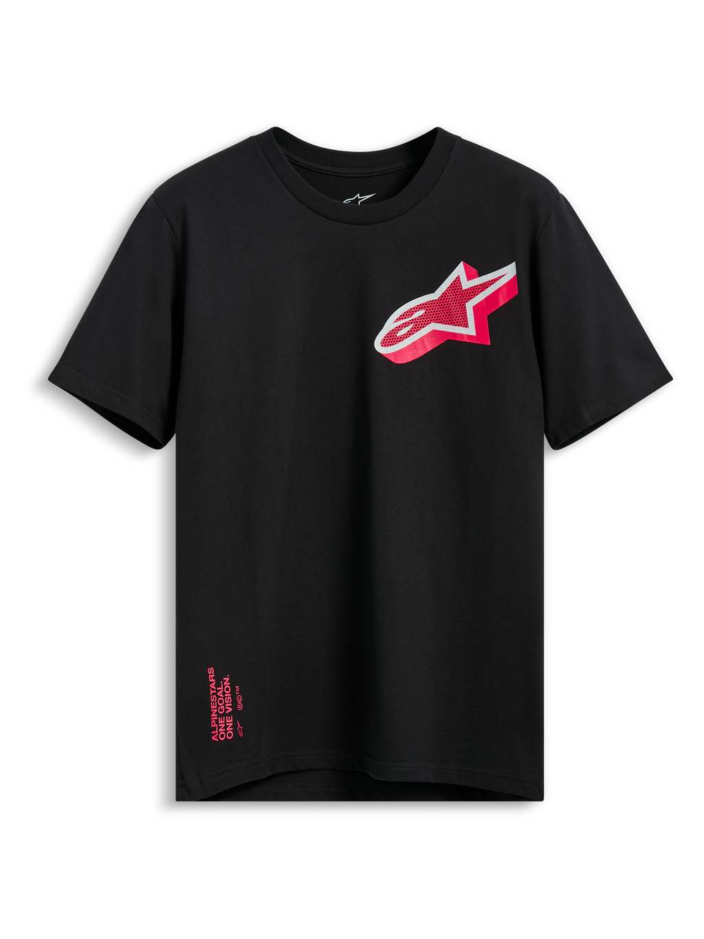Alpinestars Shaded CSF Tee, T-shirt met korte mouwen, zwart, schuin roze en wit Astars gradient logo, casual motorsportkleding