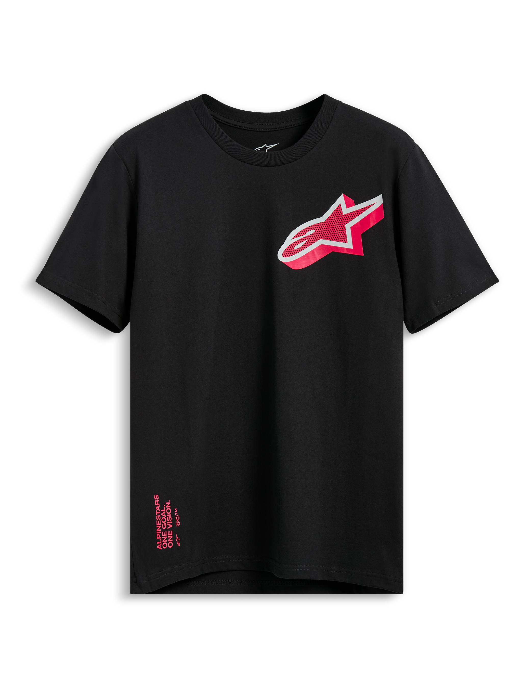 Alpinestars Shaded CSF Tee, T-shirt met korte mouwen, zwart, schuin roze en wit Astars gradient logo, casual motorsportkleding