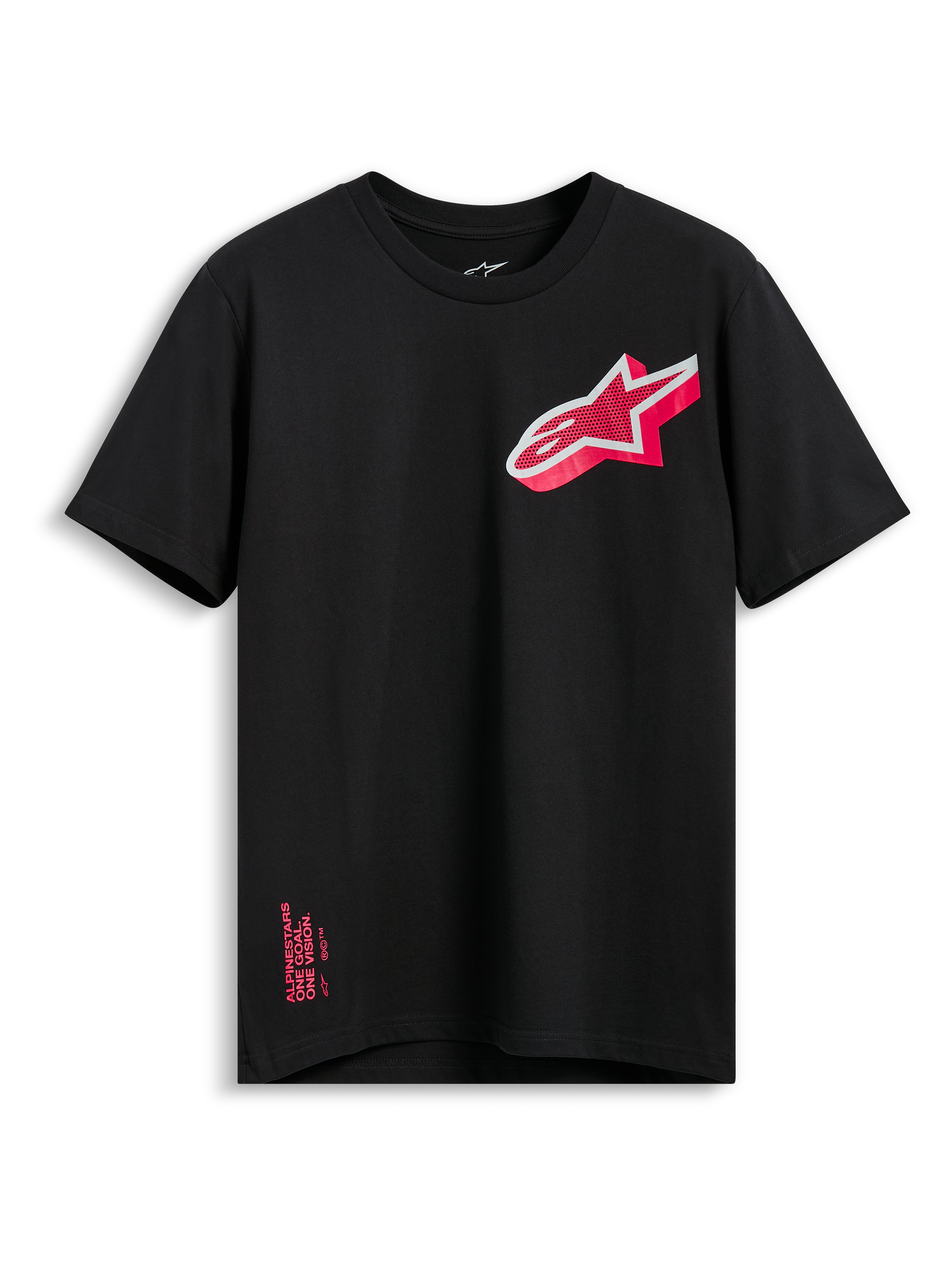 Alpinestars Shaded CSF Tee, T-shirt met korte mouwen, zwart, schuin roze en wit Astars gradient logo, casual motorsportkleding