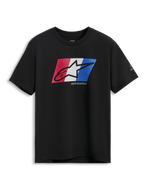 Alpinestars Global CSF Tee, T-shirt met korte mouwen, zwart, rood-wit-blauwe Ageless shadow logo graphic, casual motorsport sportkleding