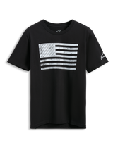 Alpinestars Waving CSF Tee, T-shirt met korte mouwen, zwart, witte verweerde graphic van een golvende vlag met A-star logo's, casual motorsport streetwear