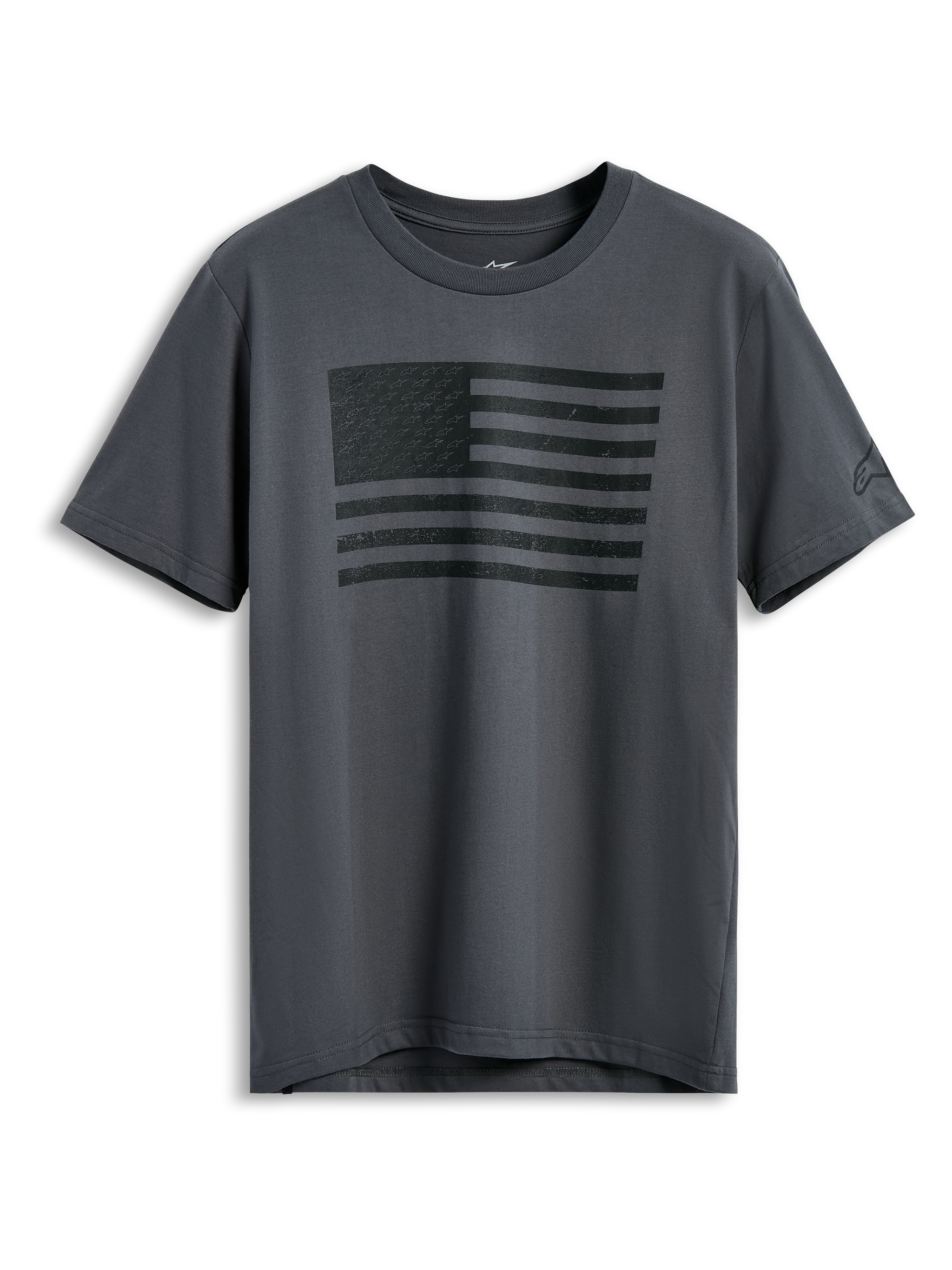 Alpinestars Waving CSF Tee, Short Sleeve T-Shirt, Charcoal Gray, Black waving flag graphic on front, casual motorsport streetwear