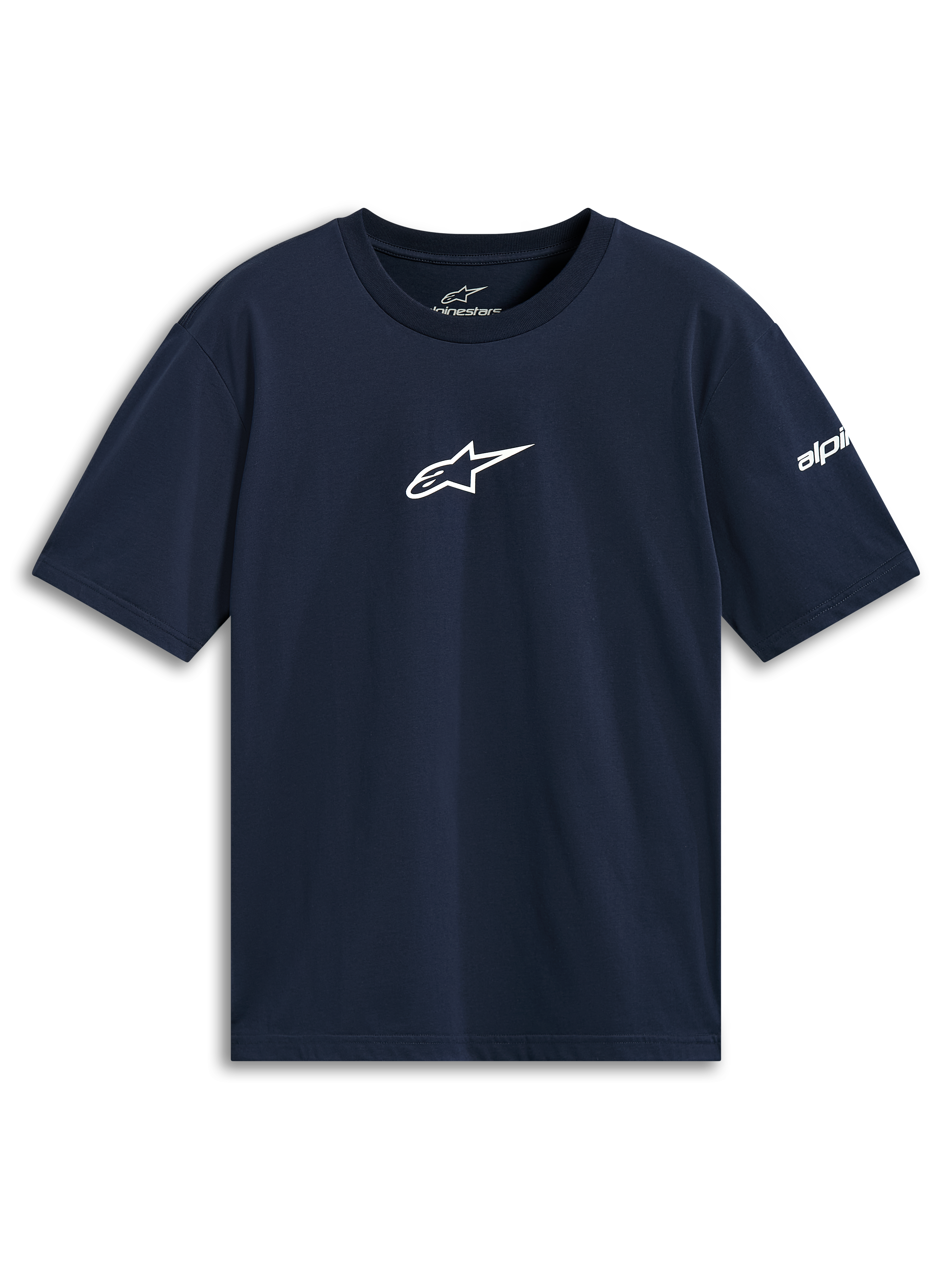 Alpinestars Frontal CSF Tee, Short Sleeve T-Shirt, Navy Blue, White Star Logo on Center Chest, Sustainable Performance Sportswear