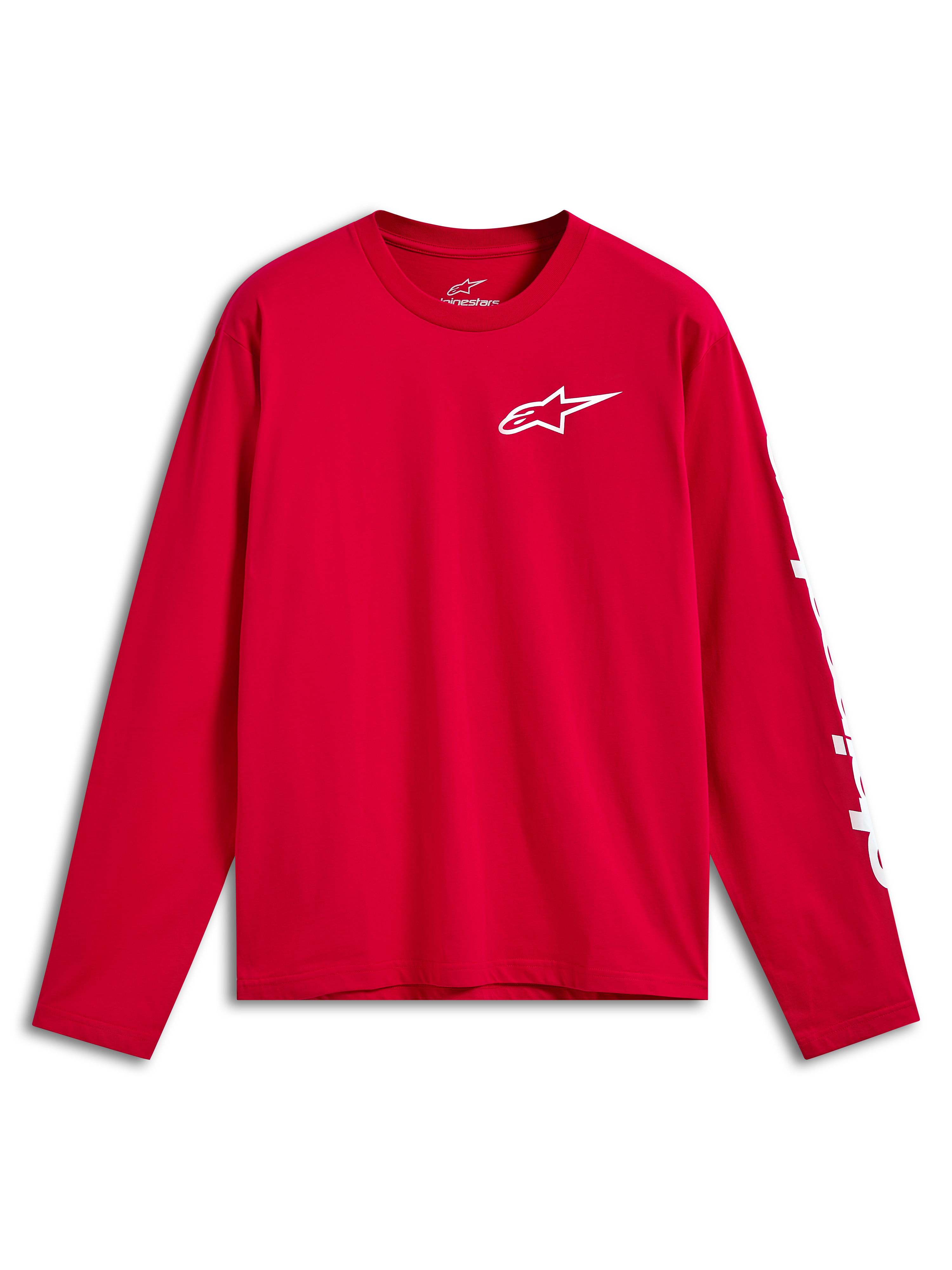 Alpinestars Trackside CSF Tee, Long Sleeve T-Shirt, Red with White Front Ride 4.0 Logo on chest and white branding on sleeve, Casual Motorsport Sportswear