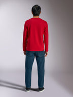 Alpinestars Trackside CSF Tee, Long Sleeve T-Shirt, Red, back view of model wearing the shirt with blue jeans, casual motorsport-inspired sportswear