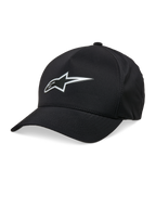 Alpinestars Ageless Reflex Waterproof pet, zwarte baseballcap, gebogen klep, zilverkleurig reflecterend Astars-logo, gestructureerde kroon, waterdichte technische stof, casual motorsport-hoofddeksel