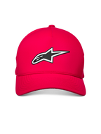 Alpinestars Ageless Reflex Waterproof pet, rood, met een reflecterend Astars-logo op de voorkant, gebogen klep en gestructureerde kroon, waterbestendige technische stof voor een casual motorsportstijl