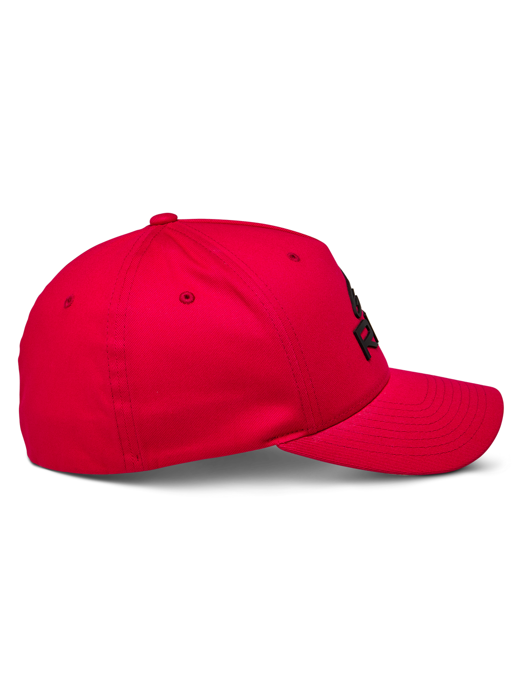 Alpinestars Ride Sonic pet, pet met gebogen klep, rood, zijaanzicht, gestructureerde kroon met zwart 3D-geborduurd logo, casual sportkledingaccessoire