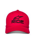 Alpinestars Ride Sonic pet, rode baseballcap, zwart 3D-geborduurd RIDE- en sterlogo, gebogen klep met gestructureerde kroon, casual motorsport-hoofddeksel